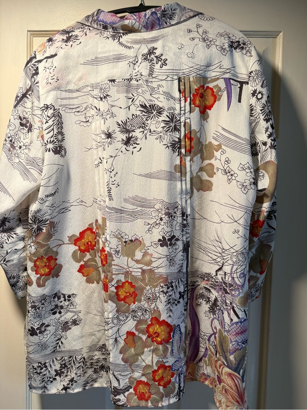 Citron Santa Monica XL 100% Silk Art-to-Wear Blouse Japanese Floral Crinkle - Picture 2 of 4
